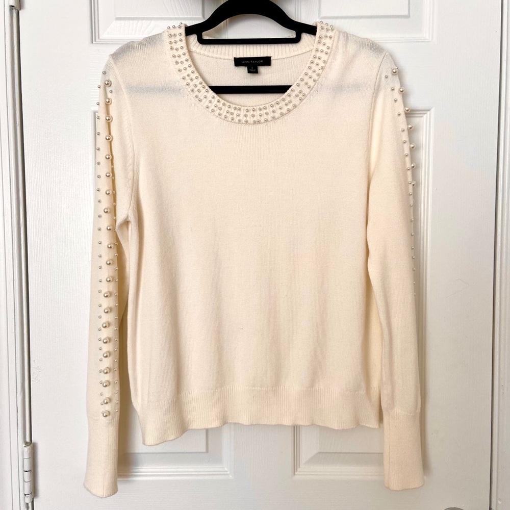 Ann Taylor Pearl Trim Sweater